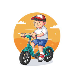 Boy Riding Green Kids Bicycle