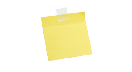 A single yellow sticky note with a white tab attached isolated on transparent background