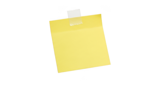 A single yellow sticky note with a white tab attached isolated on transparent background