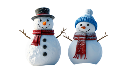 Realistic Christmas snowman duo bundle isolated on transparent background