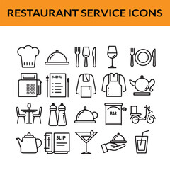 Restaurant Service Icons Collection Food and Drink Line Art Style