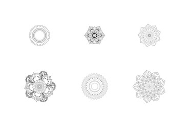 Collection of six intricate mandala designs on a clean white background