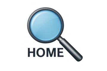 Magnifying glass searching for home, representing real estate property search, housing market, and finding a new house