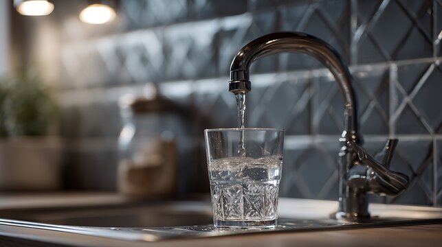 Filling Glass with Water From Kitchen Faucet for Refreshment