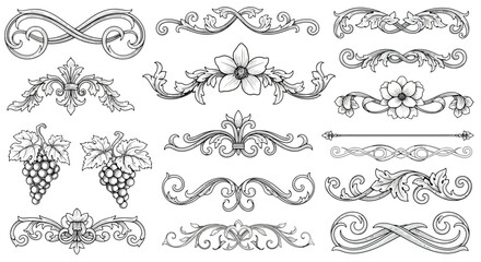 Elegant Vintage Ornate Vector Elements Floral Swirls, Vines, and Decorative Designs for Graphics