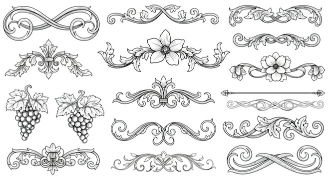 Elegant Vintage Ornate Vector Elements Floral Swirls, Vines, and Decorative Designs for Graphics