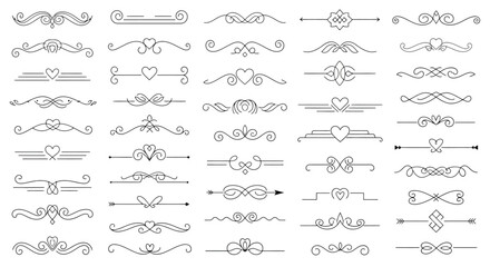 Elegant Decorative Divider Elements Collection Flourishes, Swirls, and Heart Embellishments for Design