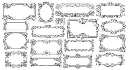 Collection of Elegant Vintage Frame Borders Decorative Ornate Design Elements for Various Applications
