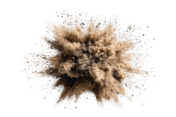 A cloud of beige dust expanding from a central point, with a black background