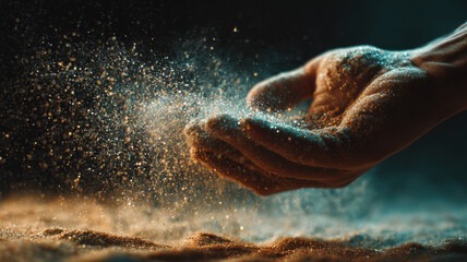 Fototapeta premium Captivating image of a hand interacting with particles of sand, creating a visually stunning effect 