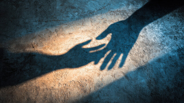 Two hands in silhouette reaching for each other, evoking a sense of connection and support. The image conveys themes of unity, assistance and human bond