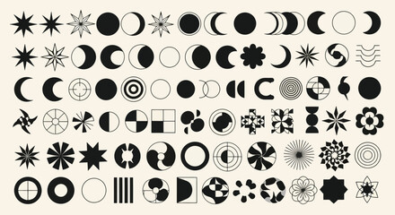 Abstract Celestial Elements and Geometric Shapes for Design and Decoration in Black and White
