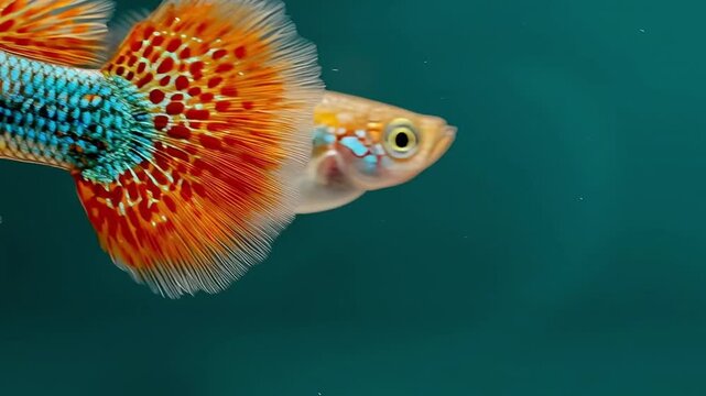 Colorful guppy fish swimming gracefully in a vibrant underwater environment with bright fins and scales