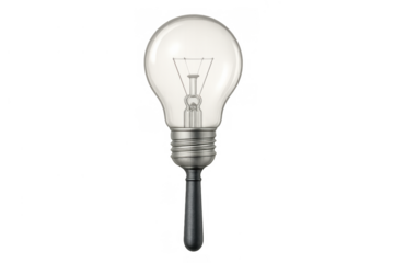 Light bulb magnifying glass concept representing creative idea investigation, research, and innovation on transparent background