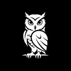 Stylized Owl Illustration with Sharp Details on Black Background.