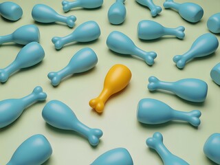 One yellow drumstick stands out among many blue drumsticks