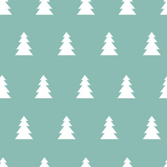Christmas tree seamless pattern on green color background.