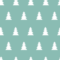 Christmas tree seamless pattern on green color background.