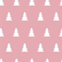 Christmas tree seamless pattern on pink color background.