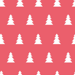 Christmas tree seamless pattern on red color background.