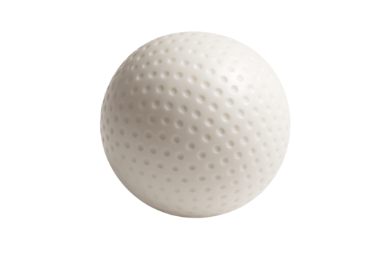 A white dimpled golf ball with a textured surface, essential equipment for the sport of golf, precision play, and relaxing outdoor recreation, isolated on transparent background
