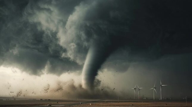 Extreme Weather: Dangerous Cyclone and Ominous Sky, Natural Disaster: Powerful Tornado Sweeping Across Farmland