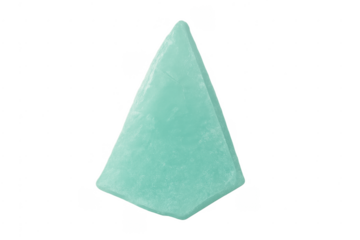 Green ice crystal pyramid geometric shape on transparent background