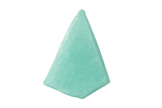 Green ice crystal pyramid geometric shape on transparent background