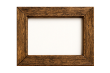 Empty rustic dark wooden picture frame with white border and rough texture for photos or artwork display isolated on transparent background