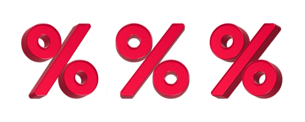 3d rendering icon percent in red color