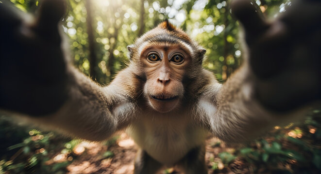 Funny Monkey Selfie with Wide-Angle Perspective