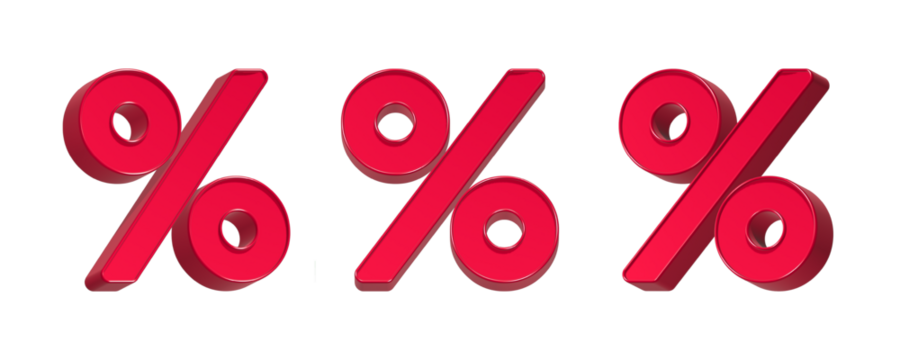 3d rendering icon percent in red color