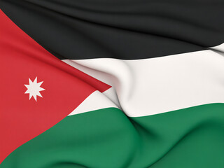 Waving Jordanian flag evokes national pride and cultural identity, representing unity and heritage for travel, news, or patriotic celebrations