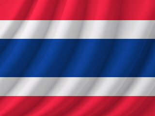 Fototapeta premium Waving flag of Thailand with red, white, and blue horizontal stripes, symbolizing the nation's history and values.