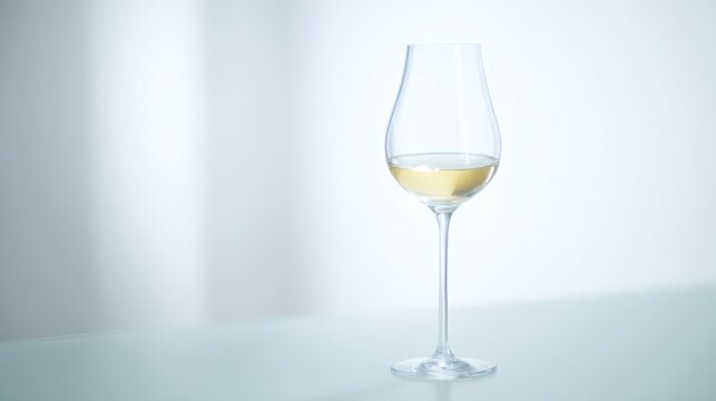 stemware. Elegant white wine glass placed simply on a clean table, capturing refined sophistication. bar promotions, beverage menus, designed for food & beverage menus and cafe branding.