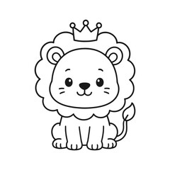 Fototapeta premium Cute lion cub wearing a crown, outlined for coloring