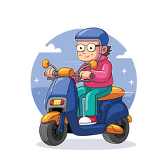 Boy Riding Blue Scooter Vehicle