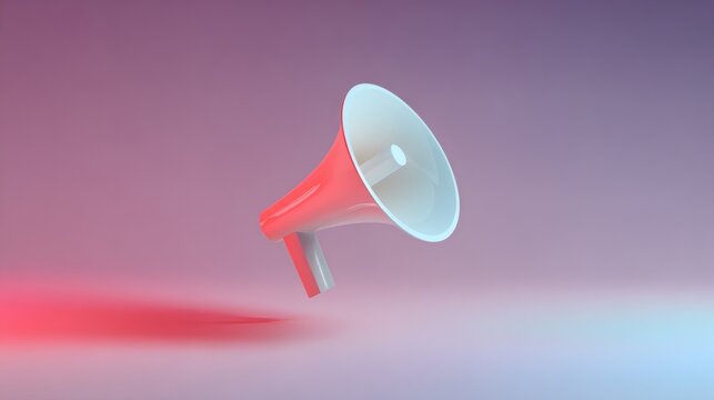 directional. Minimalist megaphone icon floating against an abstract gradient background in soft lighting. menu design, packaging mockups, designed for culinary blogs and recipe cards for restaurants.