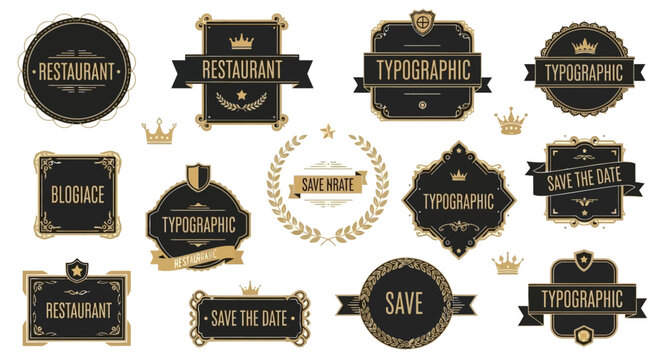Vintage Restaurant Badges and Design Elements for Branding and Decoration