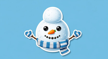 Cute snowman with scarf isolated on blue background for christmas time