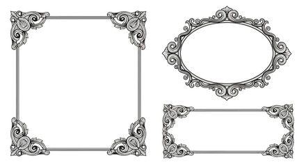 Elegant Ornamental Frames Set Square, Oval, and Rectangular Designs in Decorative Style