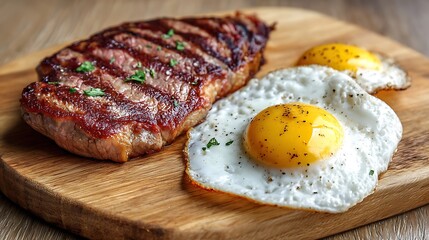Steak or gammon with fried eggs