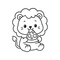 Fototapeta premium cute cartoon lion mascot holding colorful pizza vector illustration