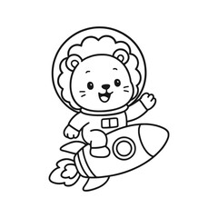 Fototapeta premium lion astronaut riding a rocket