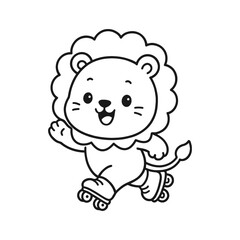 Fototapeta premium cute cartoon lion cub character waving in playful pose isolated on white