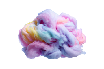 A fluffy, multi-colored cloud-like mass against a solid black background