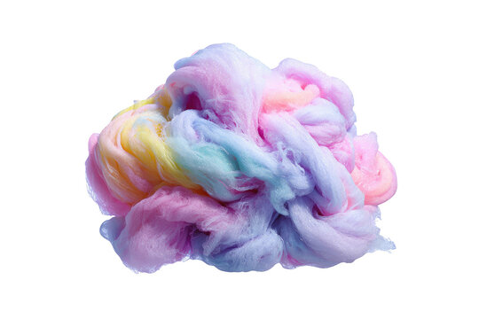 A fluffy, multi-colored cloud-like mass against a solid black background