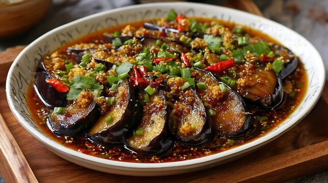 Steamed eggplant with cornstarch spicy sauce