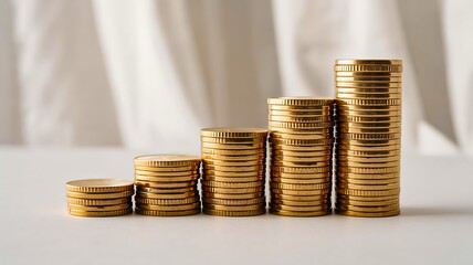 Stacked gold coins arranged in ascending order for financial growth concept

