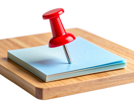  Classic Red Pushpin in Modern Workspace Composition – isolated on transparent background